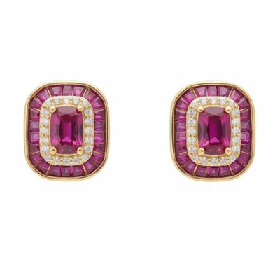Latelita Women's Gold / Red / White Great Gatsby Stud Earrings Ruby Gold In Multi