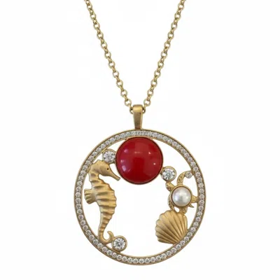 Latelita Women's Gold / Red / White Oceanic Wonderland  Necklace Coral Gold In Multi