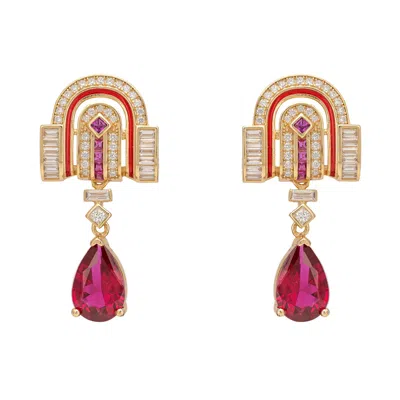Latelita Women's Gold / Red / White Savoy Art Deco  Drop Earrings Ruby Gold