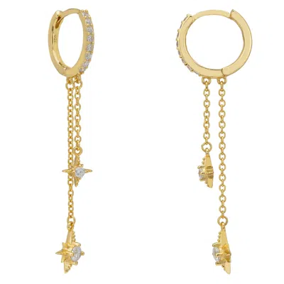 Latelita Women's Gold / White Aurora Star Double Chain Huggie Hoop Earrings Gold In Multi