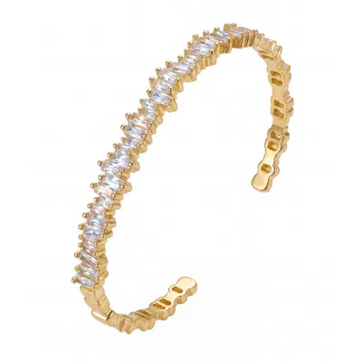 Latelita Women's Gold / White Baguette Ice Cuff Bangle Gold White In Gold/white