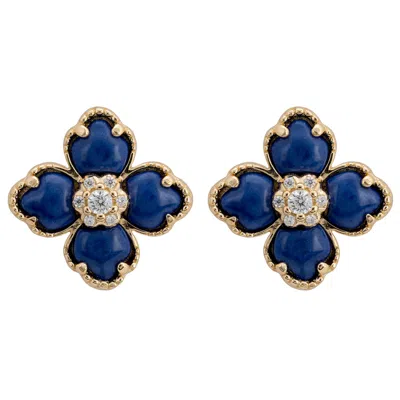 Latelita Women's Gold / White / Blue Flower Clover Lapis Lazuli Stud Earrings Gold In Multi