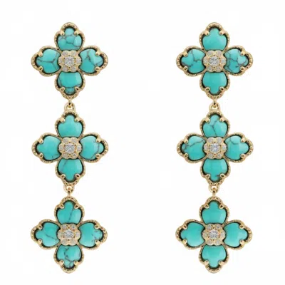 Latelita Women's Gold / White / Blue Flower Clover Triple Drop Earrings Arizona Turquoise Gold In Multi
