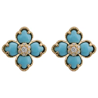 Latelita Women's Gold / White / Blue Flower Clover Turquoise Stud Earrings Gold