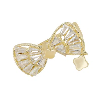 Latelita Women's Gold / White Bow And Clover Baguette Pin Brooch Gold