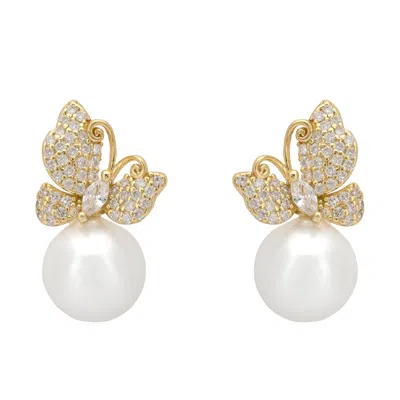 Latelita Women's Gold / White Butterfly Drop Earrings Pearl Gold