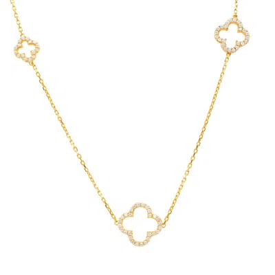 Latelita Women's Gold / White Byzantine Clover Long Necklace White Cz Gold In Multi