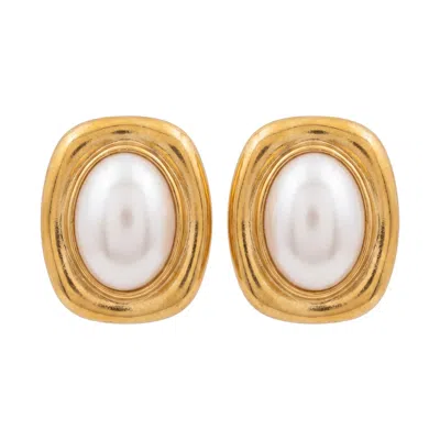 Latelita Women's Gold / White Carrington Oval Pearl Knot Earrings Gold In Gold/white