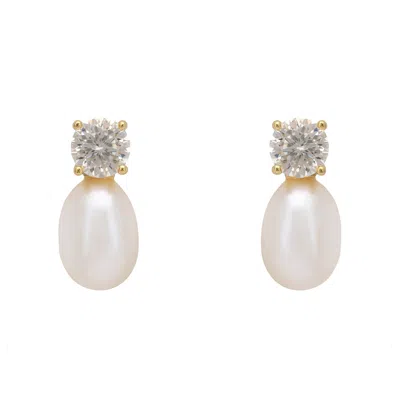 Latelita Women's Gold / White Classic Pearl Moissanite Earrings Gold