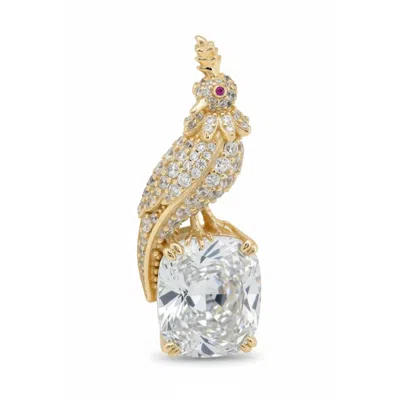 Latelita Women's Gold / White Crested Love Bird Brooch Moissanite Gold In Multi