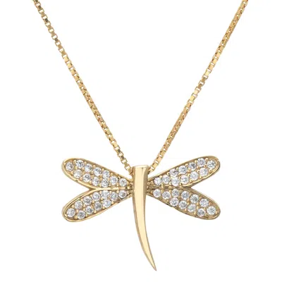 Latelita Women's Gold / White Dragonfly Pendant Necklace Gold In Multi
