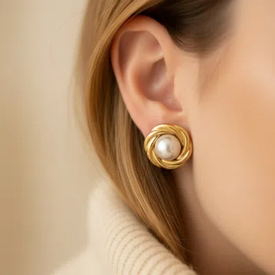 Latelita Women's Gold / White Dynasty Pearl Knot Stud Earrings Gold