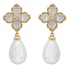 Latelita Women's Gold / White Flower Clover Pearl Drop Earrings Mother Of Pearl Gold