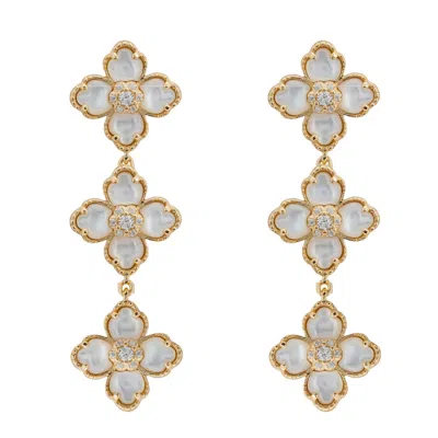 Latelita Women's Gold / White Flower Clover Triple Drop Earrings Mother Of Pearl Gold In Multi