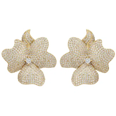 Latelita Women's Gold / White Flower Large Stud Clip On Earrings Gold