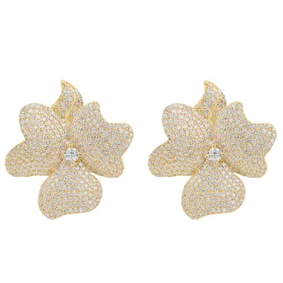 Latelita Women's Gold / White Flower Large Stud Earrings Gold In Multi