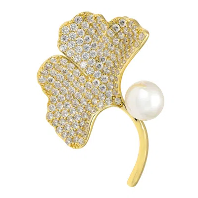 Latelita Women's Gold / White Ginkgo Leaf And Pearl Brooch Gold