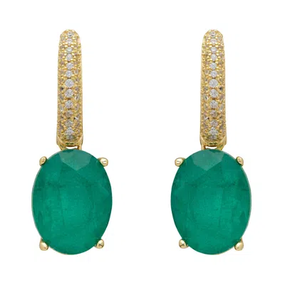 Latelita Women's Gold / White / Green Alexandra Oval Drop Earrings Gold Colombian Emerald