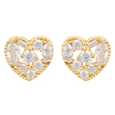 Latelita Women's Gold / White Heart Sparkling Stud Earrings Gold In Multi