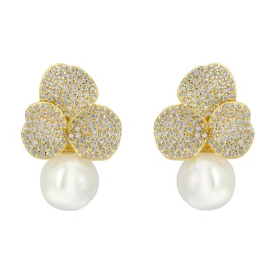 Latelita Women's Gold / White Iris Flower And Pearl Dangle Earrings Gold In Multi