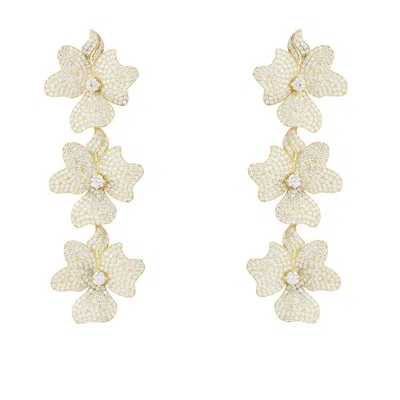 Latelita Women's Gold / White Jasmine Flower Triple Drop Earrings Gold In Multi