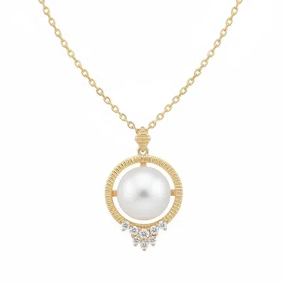 Latelita Women's Gold / White / Neutrals Solid 14k Gold Diamond And Pearl Empress Necklace In Multi