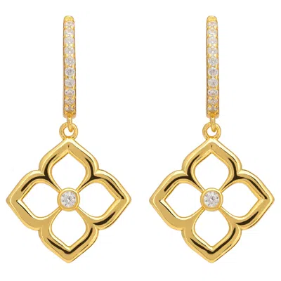 Latelita Women's Gold / White Open Pointed Clover Flower Drop Earrings Gold In Multi
