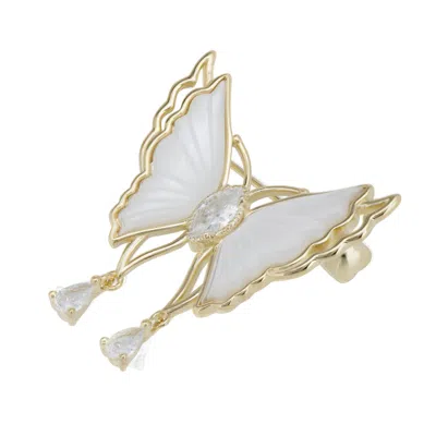 Latelita Women's Gold / White Pearl Wing Butterfly Brooch Gold