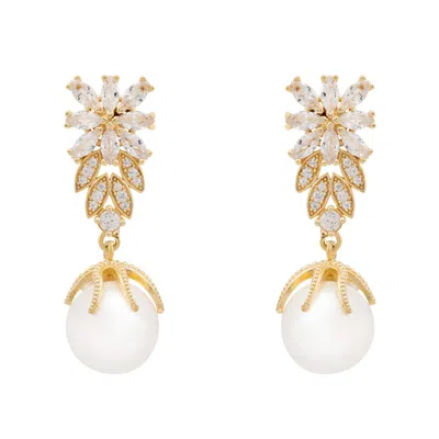 Latelita Women's Gold / White Primrose Baroque Pearl Earrings Gold White
