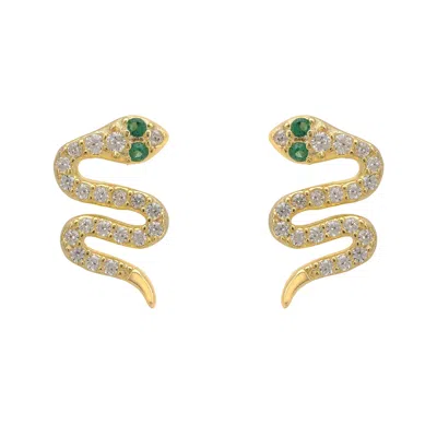 Latelita Women's Gold / White Slither Snake Stud Earrings Cz Gold