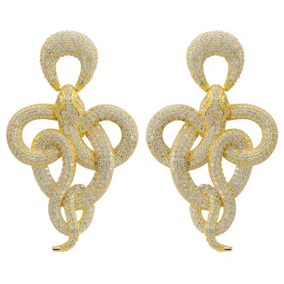 Latelita Women's Gold / White Viper Snake Drop Earrings Gold White