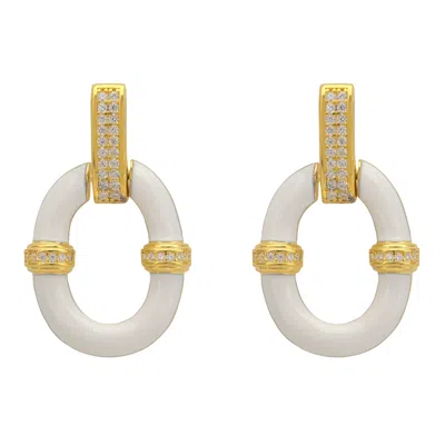 Latelita Women's Gold / White White Enamel Oval Drop Earrings Gold In Multi