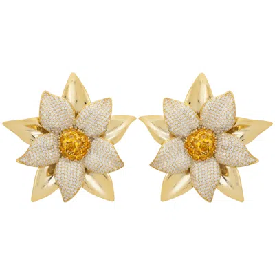 Latelita Women's Gold / Yellow / Orange Marguerite Daisy Flower Large Stud Earrings White Gold In Multi