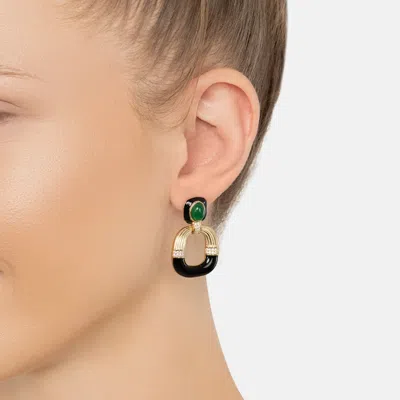 Latelita Women's Green / Black / Gold Deco Darling Drop Earrings Green Enamel Gold