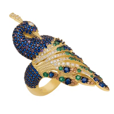 Latelita Women's Green / Blue / Gold Peacock Cocktail Ring Gold In Multi