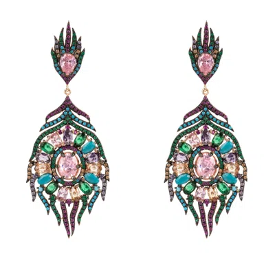 Latelita Women's Green / Blue / Pink Peacock Colourful Gemstone Earrings Rose Gold In Multi