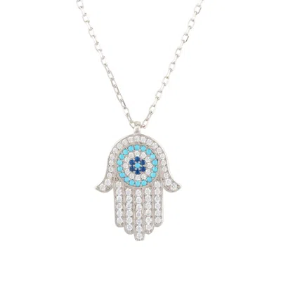 Latelita Women's Green / Blue / Silver Hamsa Hand With Evil Eye Pendant Necklace Turquoise Silver In Multi