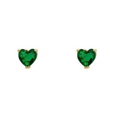 Latelita Women's Green / Gold Asscher Cut Heart Stud Earrings Gold Emerald In Multi