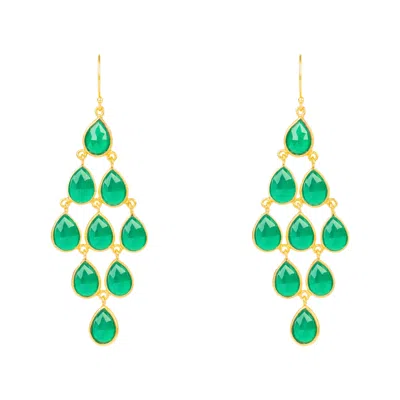 Latelita Women's Green / Gold Erviola Gemstone Cascade Earrings Gold Green Onyx In Multi