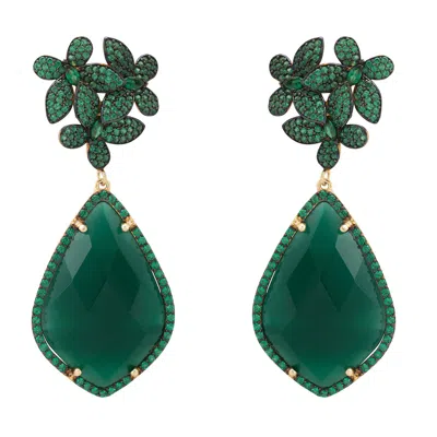 Latelita Women's Green / Gold Flowers Green Onyx Teardrop Earrings - Gold, Green In Gray