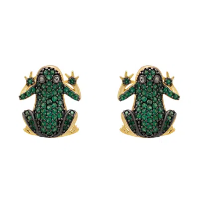 Latelita Women's Green / Gold Leap Frog Stud Earrings Gold In Multi