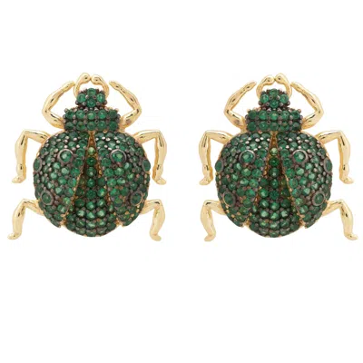 Latelita Women's Green / Gold Scarab Large Bug Stud Earrings Gold In Multi