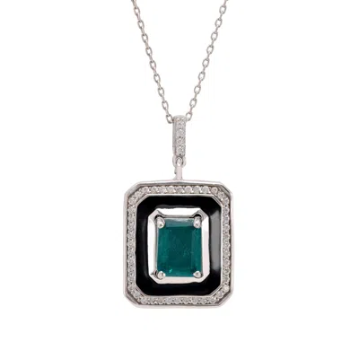 Latelita Women's Green / Silver / Black Deco Emerald & Enamel Necklace Silver