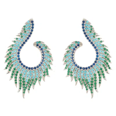 Latelita Women's Green / Silver / Blue Flame Clip On Earrings Cold Ice Silver In Multi