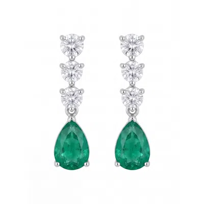 Latelita Women's Green / Silver / White Delphine Colombian Emerald Triple Drop Earrings Silver In Green/silver/white