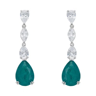 Latelita Women's Green / Silver / White Keira Colombian Emerald Drop Earrings Silver In Multi