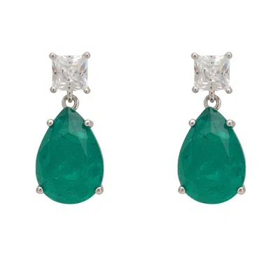 Latelita Women's Green / Silver / White Rosa Colombian Emerald Drop Earrings Silver In Multi