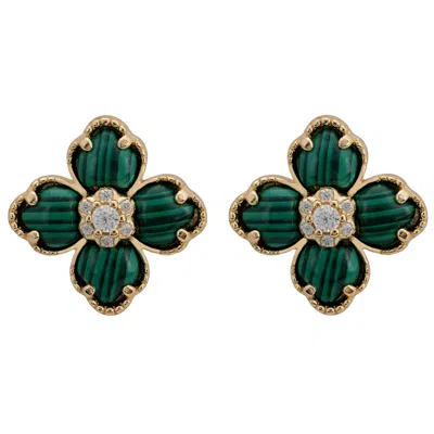 Latelita Women's Green / White / Gold Flower Clover Malachite Stud Earrings Gold In Multi