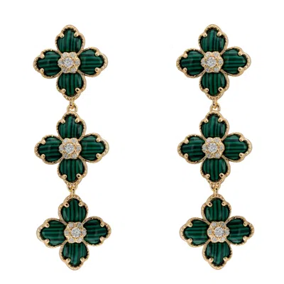 Latelita Women's Green / White / Gold Flower Clover Triple Drop Earrings Malachite Gold In Multi