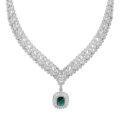 Latelita Women's Green / White / Silver Countess Statement Emerald Necklace Silver